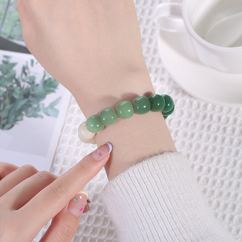 THEPUTI:Gradient Green Barrel Bead Bodhi Bracelet