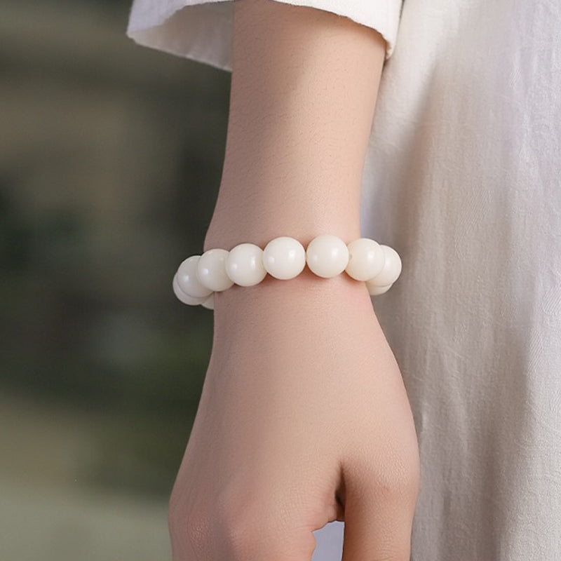White Jade Round Bead Bodhi Bracelet Showcase