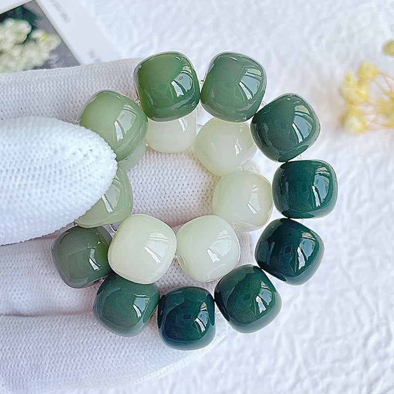 THEPUTI:Gradient Green Barrel Bead Bodhi Bracelet Front Showcase Picture