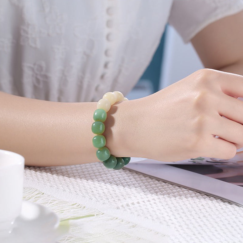 THEPUTI:Gradient Green Barrel Bead Bodhi Bracelet