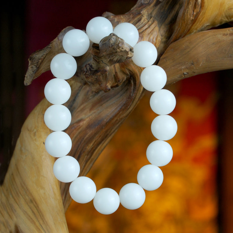 PUTI-White Jade Round Bead Bodhi Bracelet