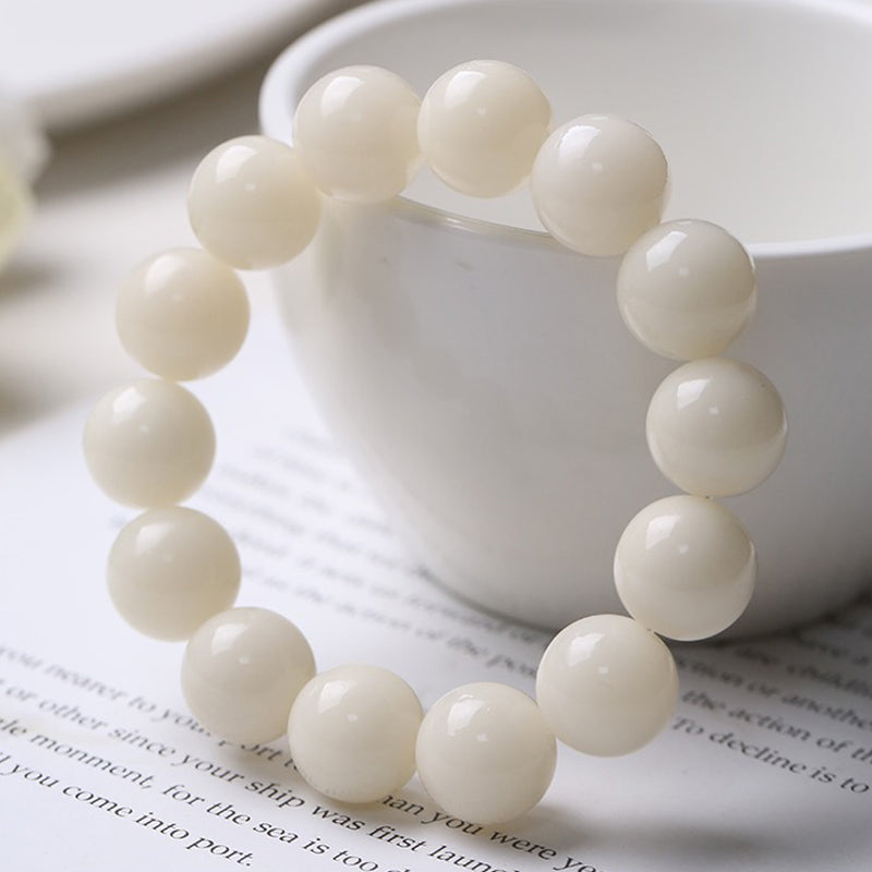 PUTI-White Jade Round Bead Bodhi Bracelet