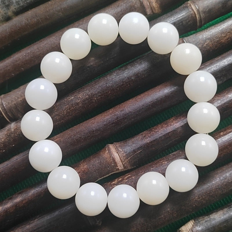 PUTI-White Jade Round Bead Bodhi Bracelet