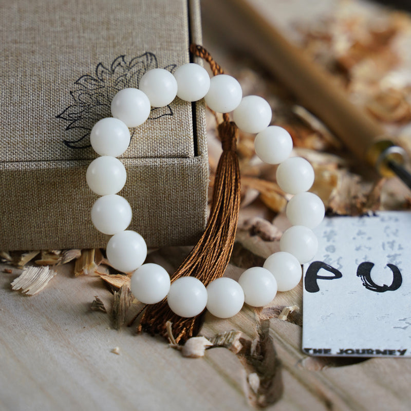 PUTI-White Jade Round Bead Bodhi Bracelet
