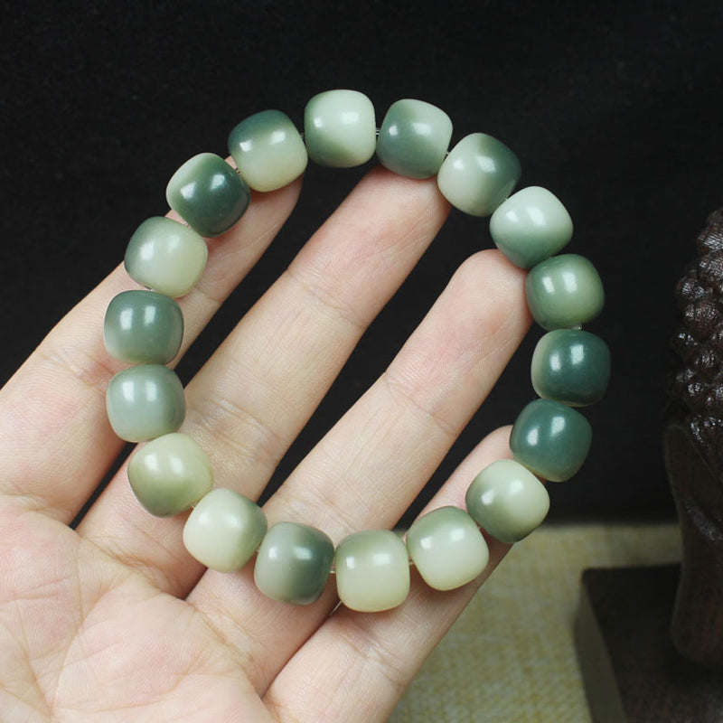 THEPUTI-Emerald Green Flower Barrel Bead Bodhi Bracelet