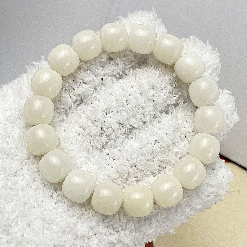 PUTI-White Jade Barrel Bead Bodhi Bracelet