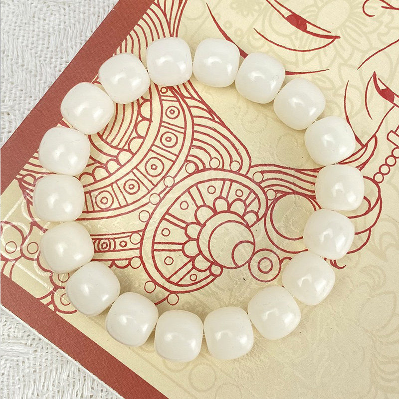 PUTI-White Jade Barrel Bead Bodhi Bracelet