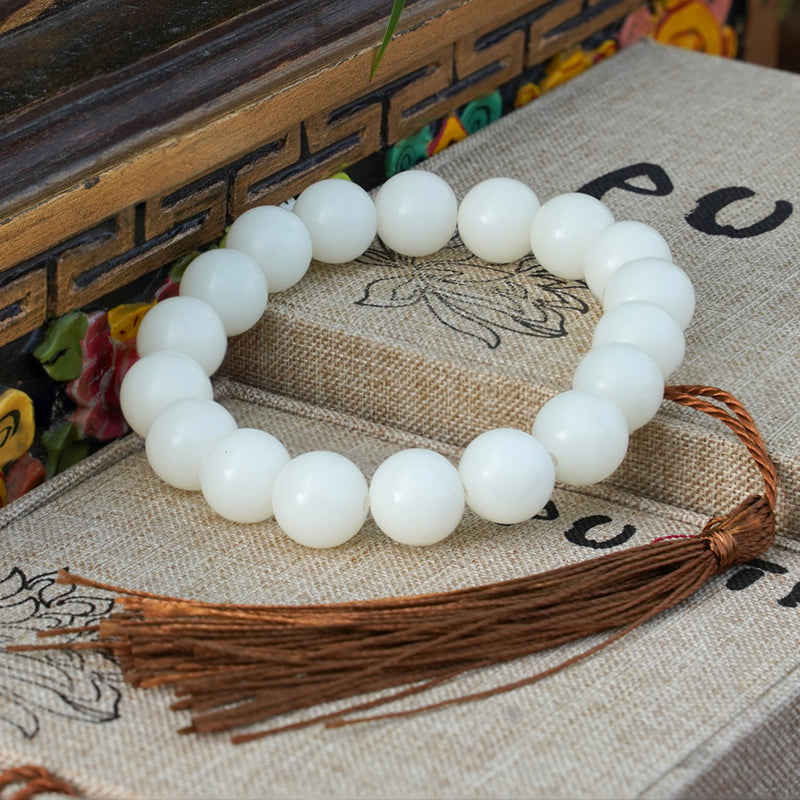 PUTI-White Jade Round Bead Bodhi Bracelet