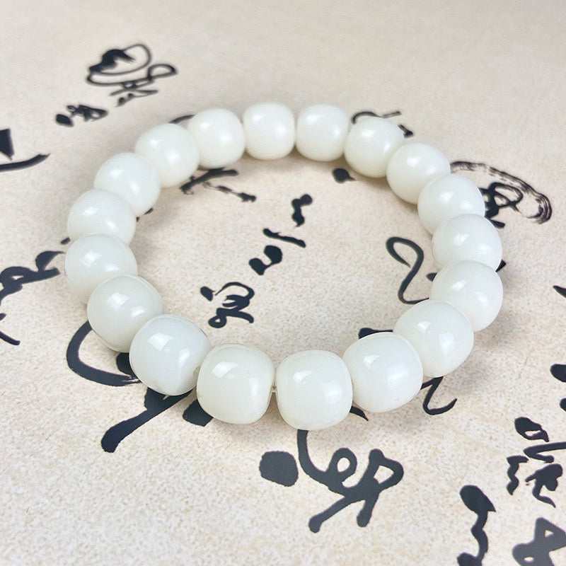 PUTI-White Jade Barrel Bead Bodhi Bracelet