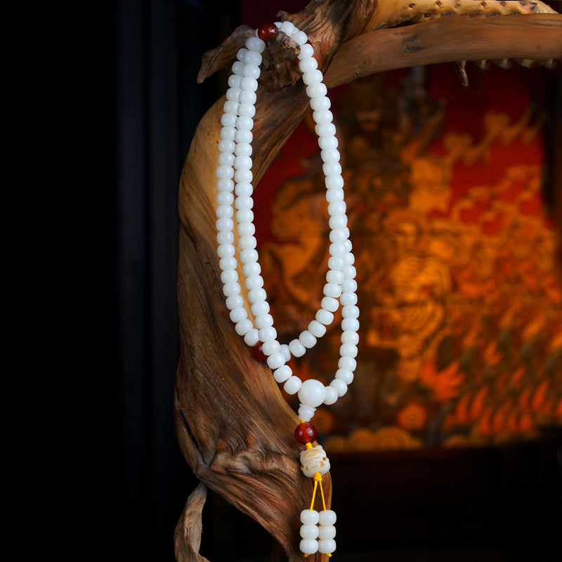 White Jade Bodhi Apple Bead Necklace
