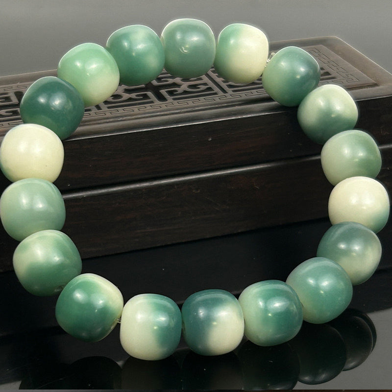 THEPUTI-Emerald Green Flower Barrel Bead Bodhi Bracelet