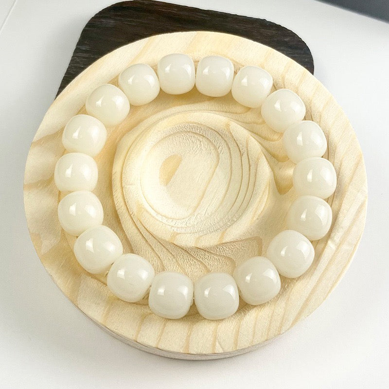 PUTI-White Jade Barrel Bead Bodhi Bracelet