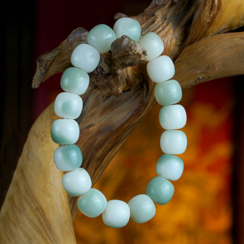 THEPUTI-Emerald Green Flower Barrel Bead Nutritional Bracelet