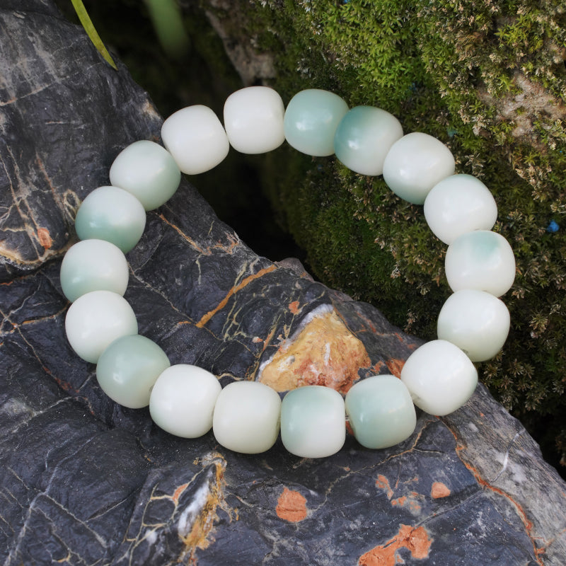 THEPUTI-Emerald Green Flower Barrel Bead Bodhi Bracelet