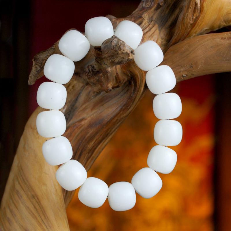 PUTI-White Jade Barrel Bead Bodhi Bracelet