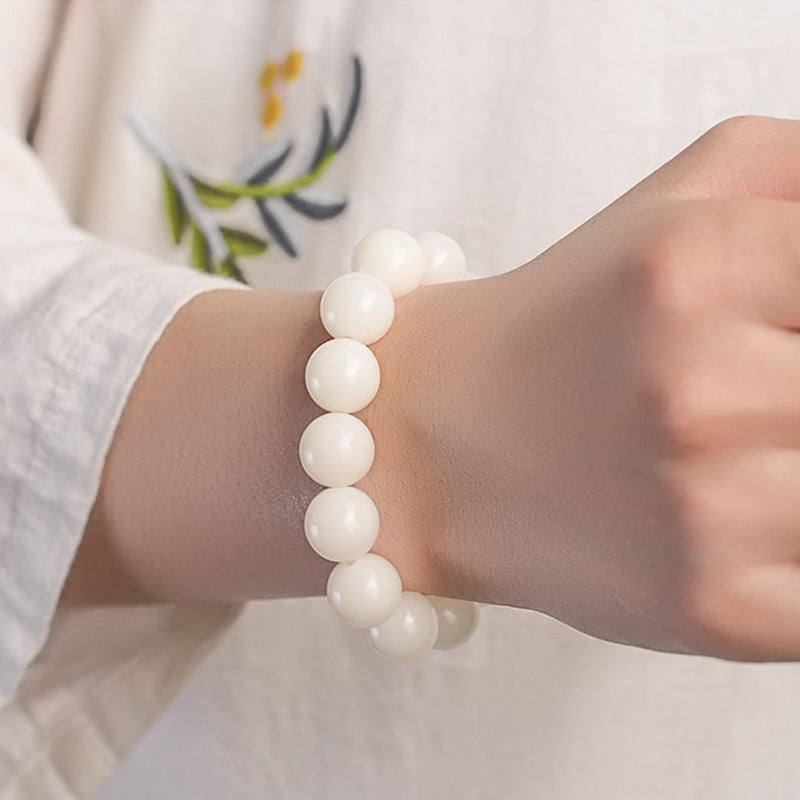 White Jade Round Bead Bodhi Bracelet Showcase