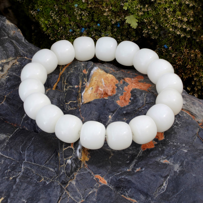 PUTI-White Jade Barrel Bead Bodhi Bracelet