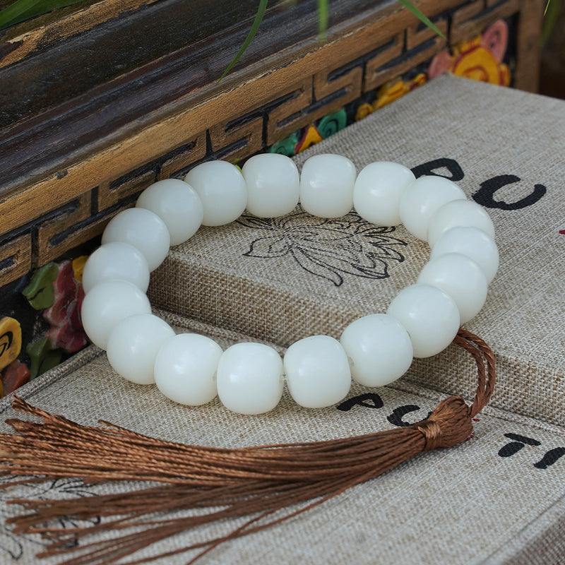 PUTI-White Jade Barrel Bead Bodhi Bracelet